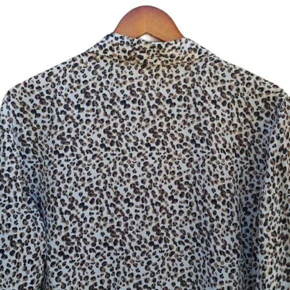 Vintage 80's Allison Taylor Blouse Silk Micro Cheetah Long Sleeve Button Up L - Picture 7 of 8